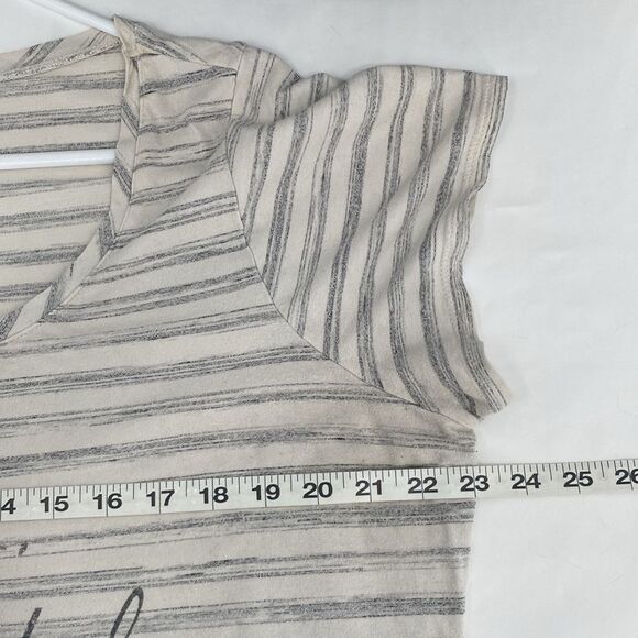 Maurices Striped Be Happy Graphic Tee Short Sleeve Gray Stripe Cream XL - Picture 6 of 6